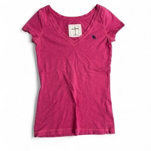 Vintage Y2K Abercrombie And Fitch Slim Fit V Neck Baby T Shirt Women's Pink